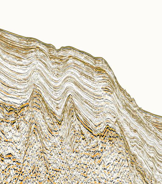 Seismic sections in black-yellow variable density display